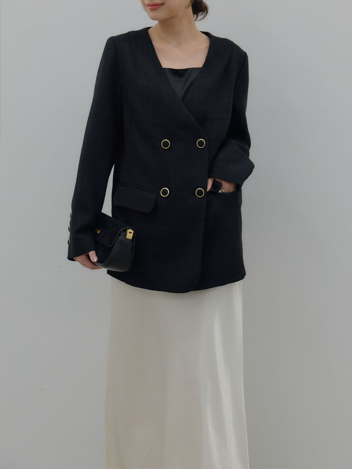 【Essential】ノーカラーツイードジャケット