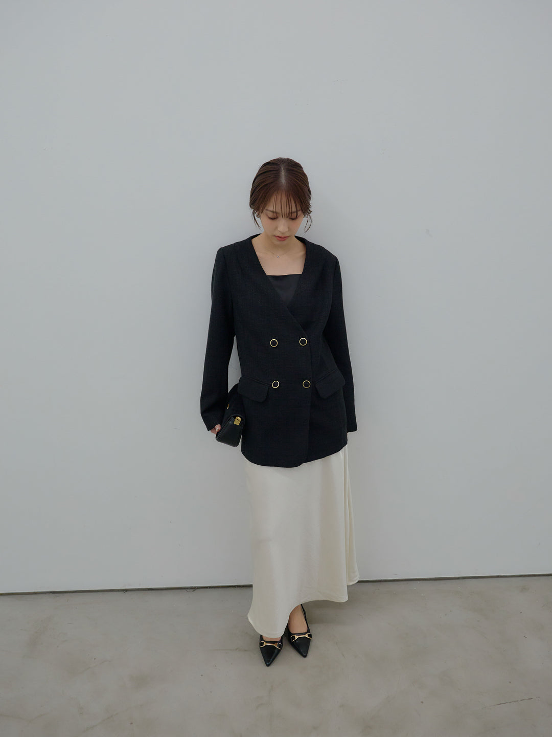 【Essential】ノーカラーツイードジャケット