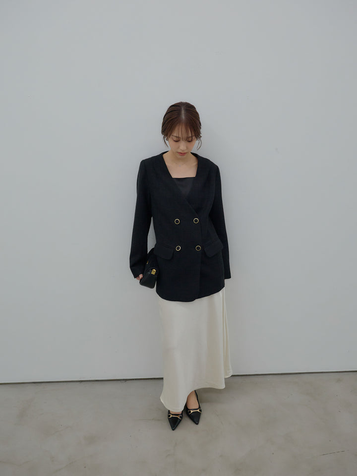 【Essential】ノーカラーツイードジャケット