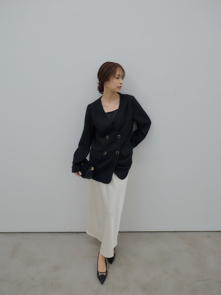 【Essential】ノーカラーツイードジャケット