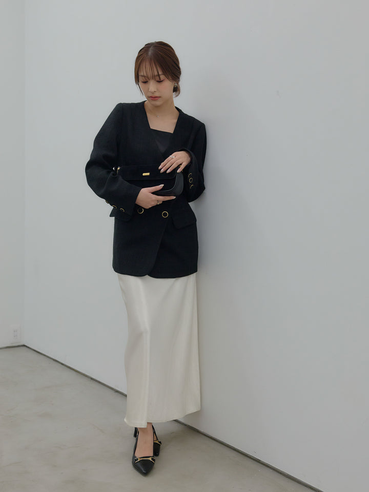 【Essential】ノーカラーツイードジャケット