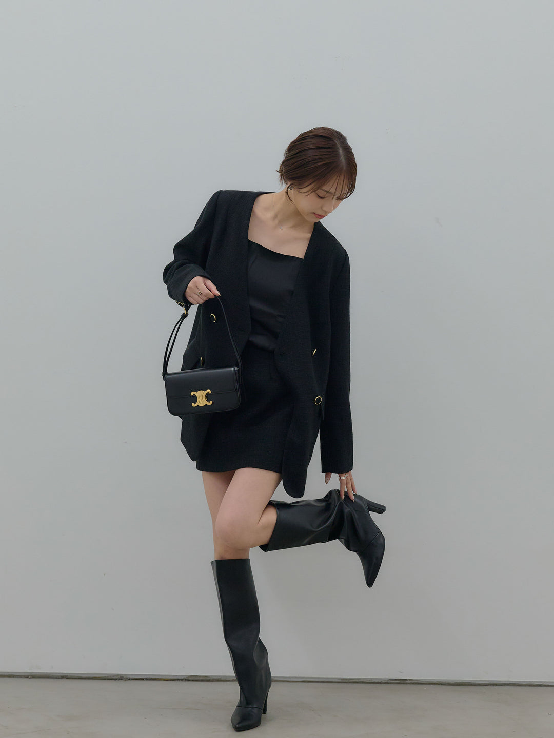 【Essential】ノーカラーツイードジャケット