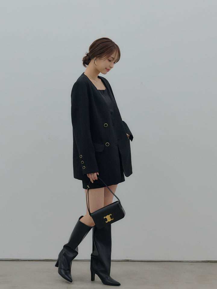 【Essential】ノーカラーツイードジャケット