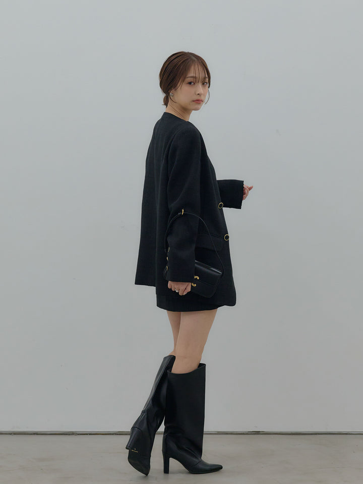 【SET】【Essential】ノーカラーツイードジャケット+【Essential】ツイードミニスカート(2set)