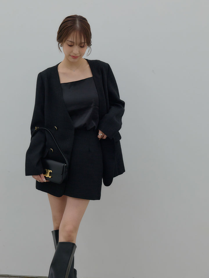 【Essential】ノーカラーツイードジャケット