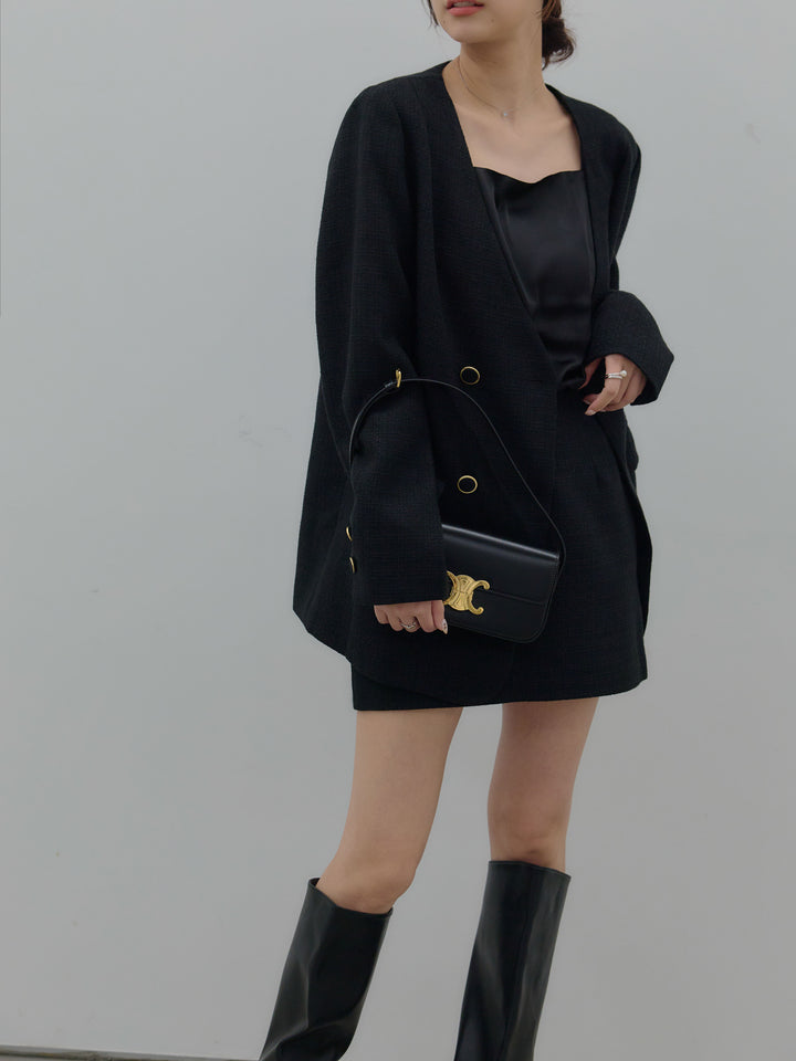 【Essential】ノーカラーツイードジャケット