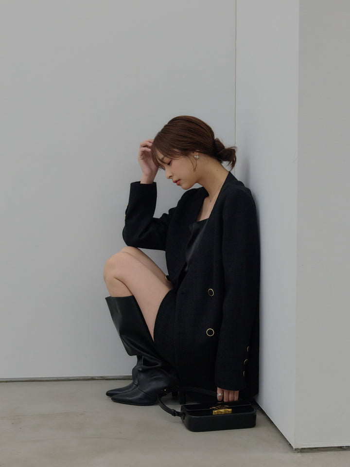 【Essential】ノーカラーツイードジャケット