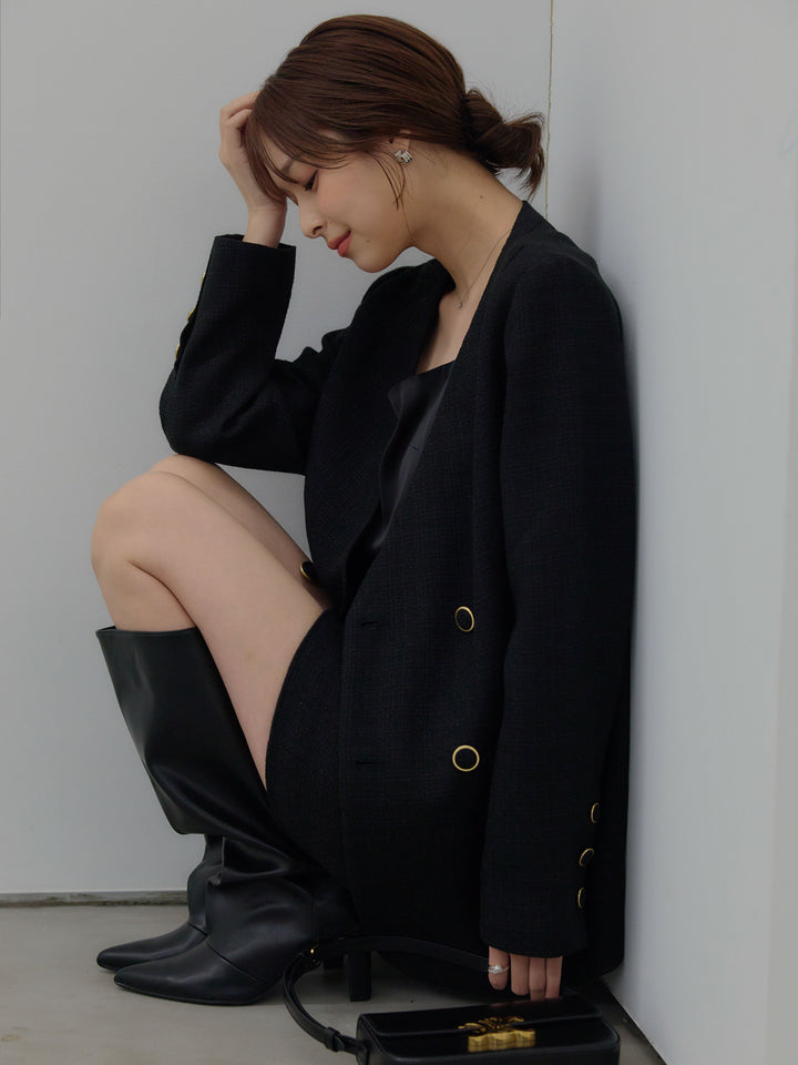 【Essential】ノーカラーツイードジャケット