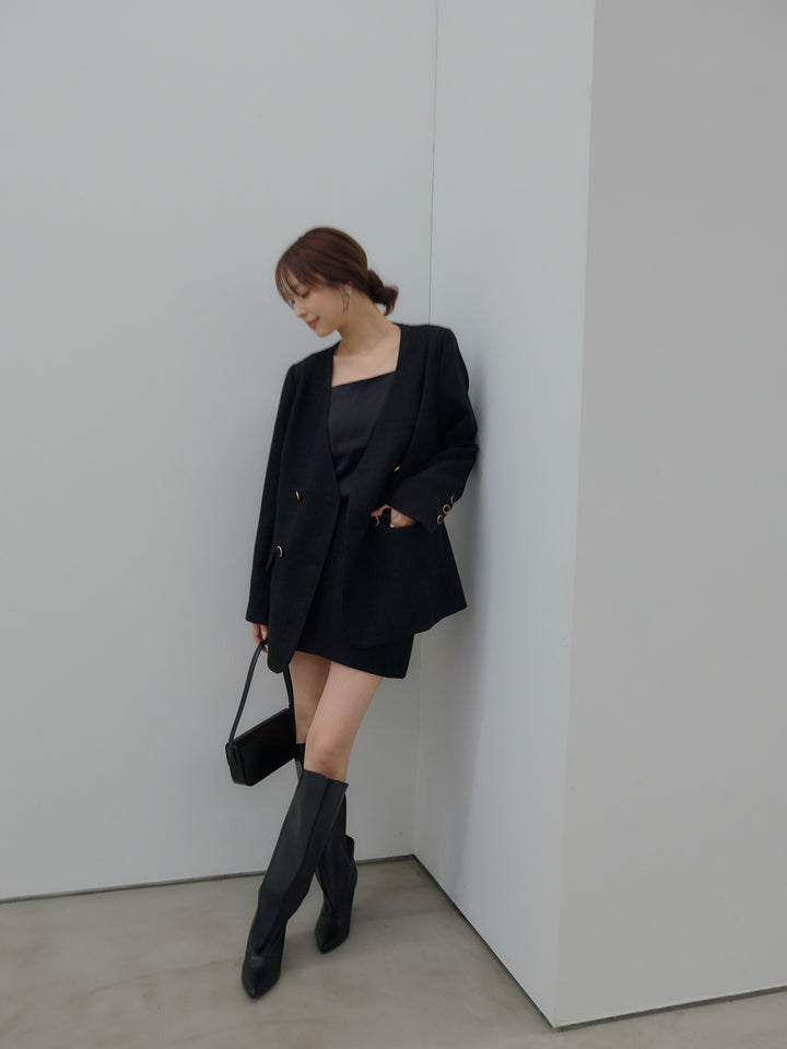 【Essential】ノーカラーツイードジャケット