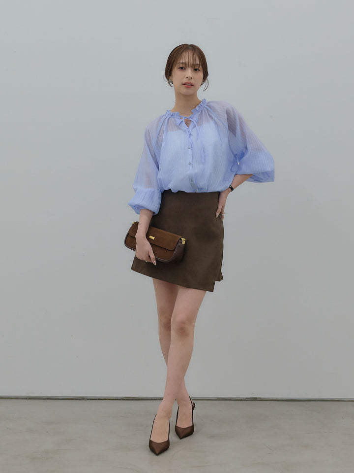 【SET】シアーピンストライプギャザーブラウス+ツイルミニスコート(2set)