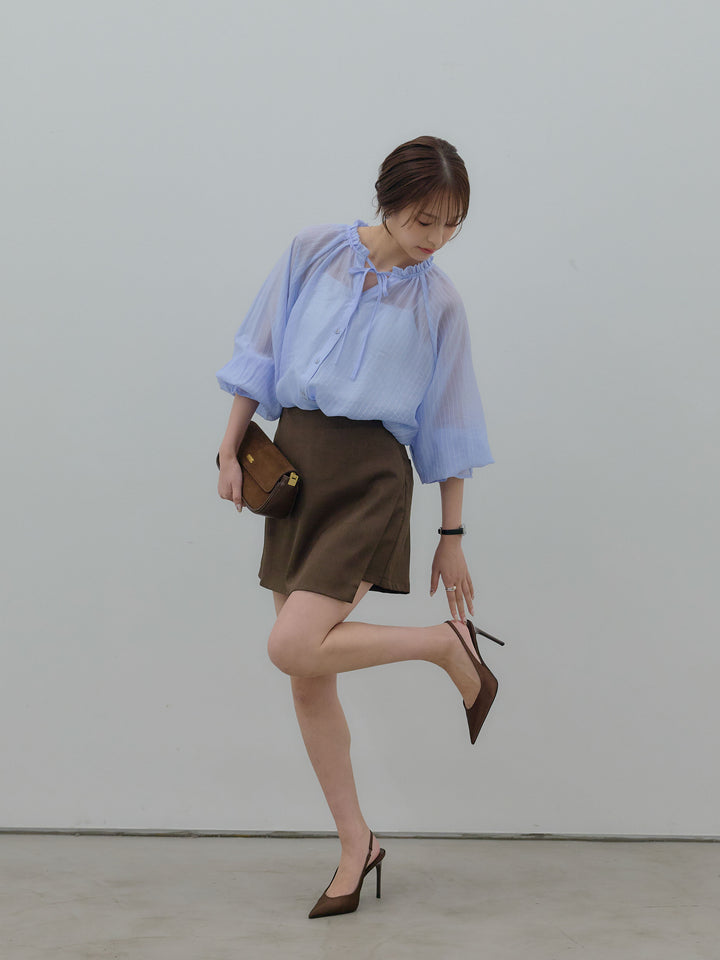 シアーピンストライプギャザーブラウス