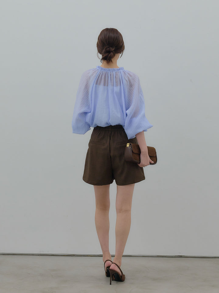 シアーピンストライプギャザーブラウス