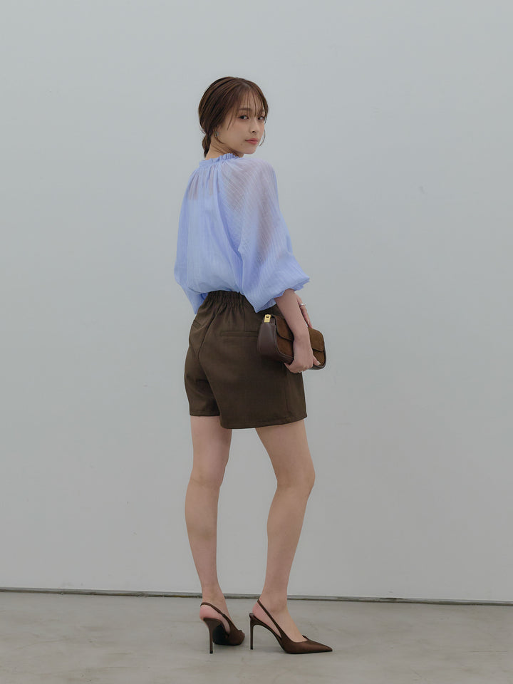 【SET】シアーピンストライプギャザーブラウス+ツイルミニスコート(2set)