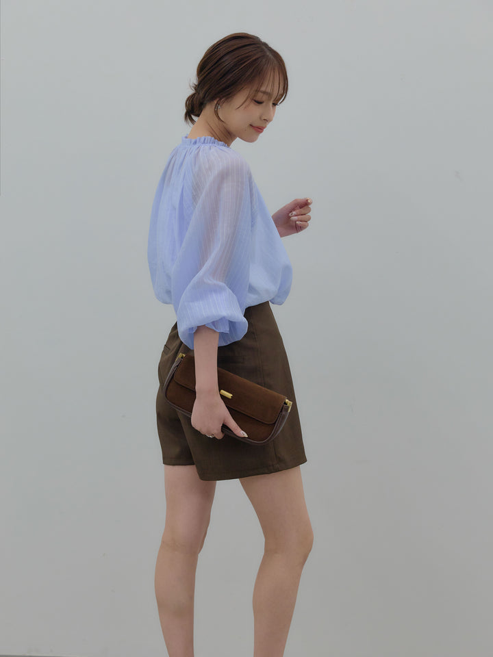 【SET】シアーピンストライプギャザーブラウス+ツイルミニスコート(2set)