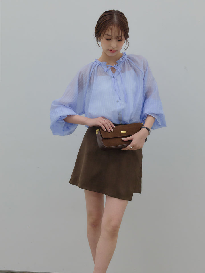 【SET】シアーピンストライプギャザーブラウス+ツイルミニスコート(2set)