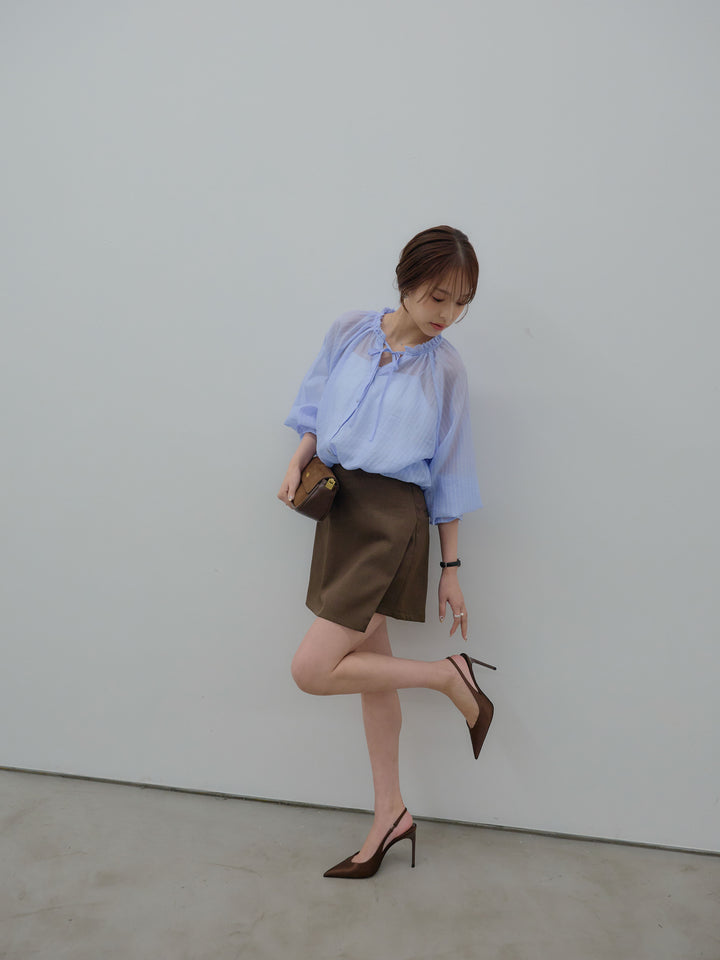 シアーピンストライプギャザーブラウス