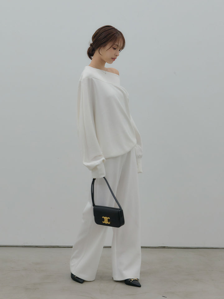 【SET】ワンショルダールーズスムーストップス+ハイウエストスムースパンツ(2set)