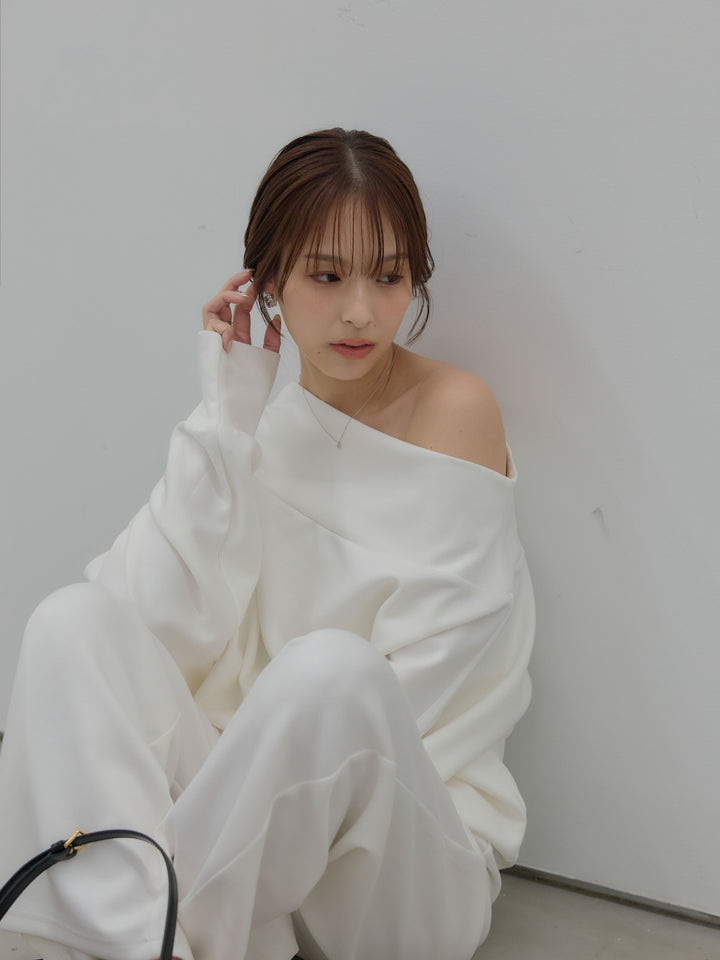 【SET】ワンショルダールーズスムーストップス+ハイウエストスムースパンツ(2set)