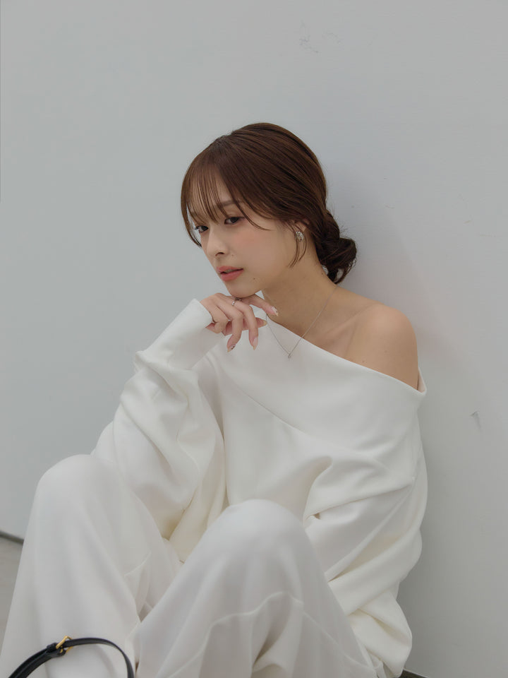 【SET】ワンショルダールーズスムーストップス+ハイウエストスムースパンツ(2set)