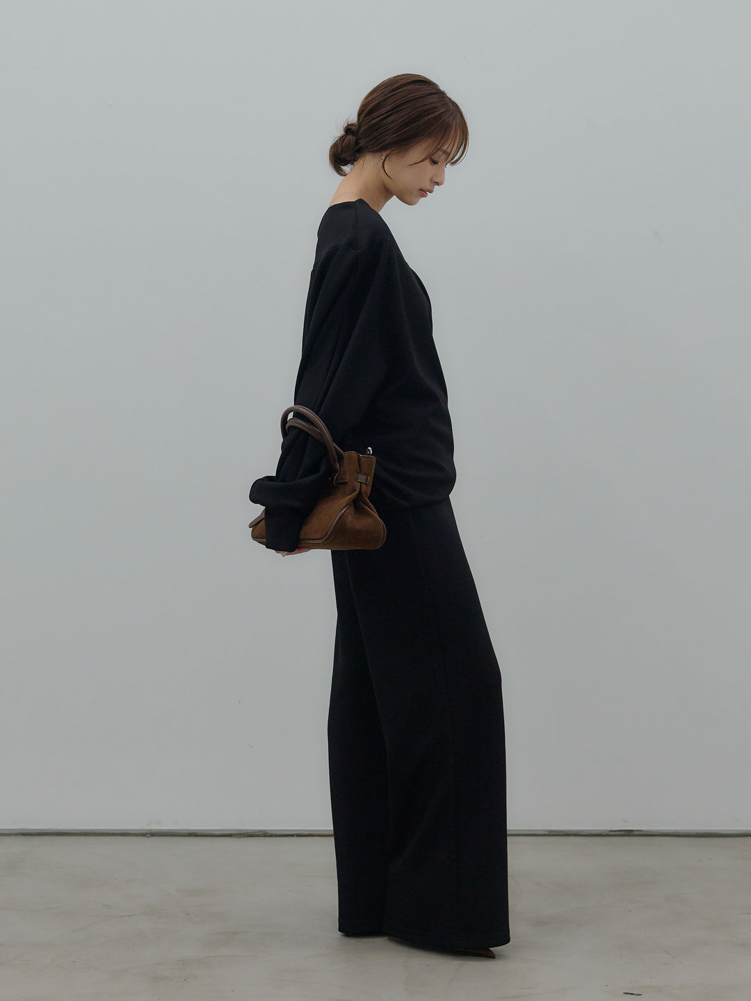 【SET】ワンショルダールーズスムーストップス+ハイウエストスムースパンツ(2set)