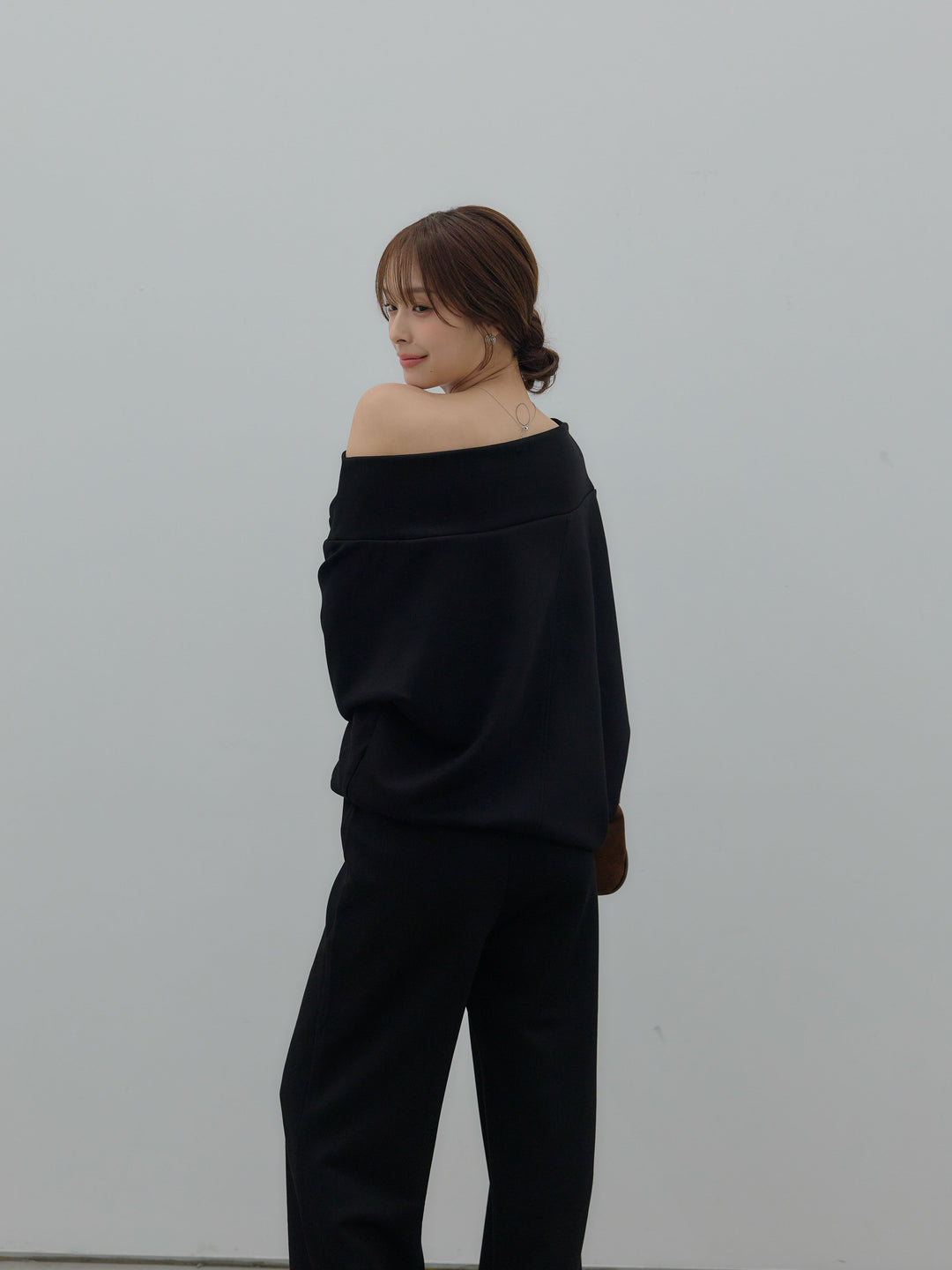 【SET】ワンショルダールーズスムーストップス+ハイウエストスムースパンツ(2set)