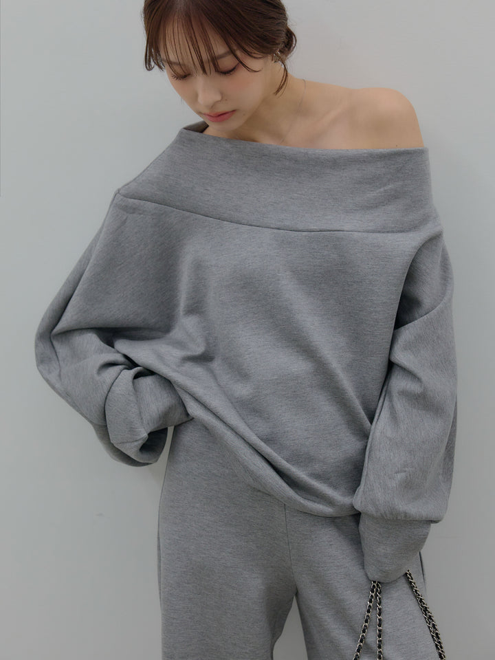 【SET】ワンショルダールーズスムーストップス+ハイウエストスムースパンツ(2set)