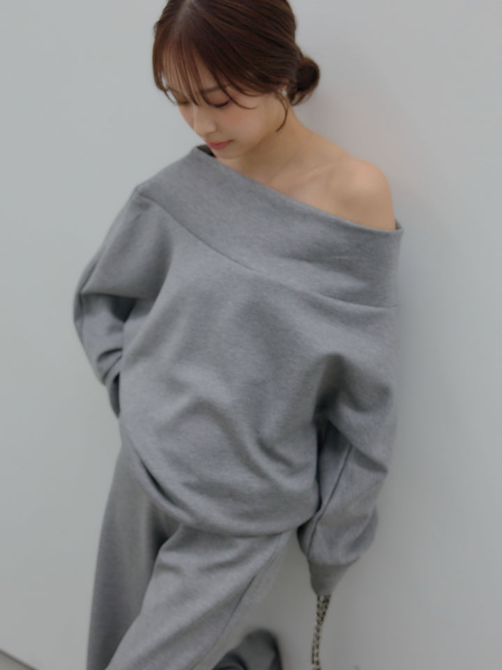 【SET】ワンショルダールーズスムーストップス+ハイウエストスムースパンツ(2set)