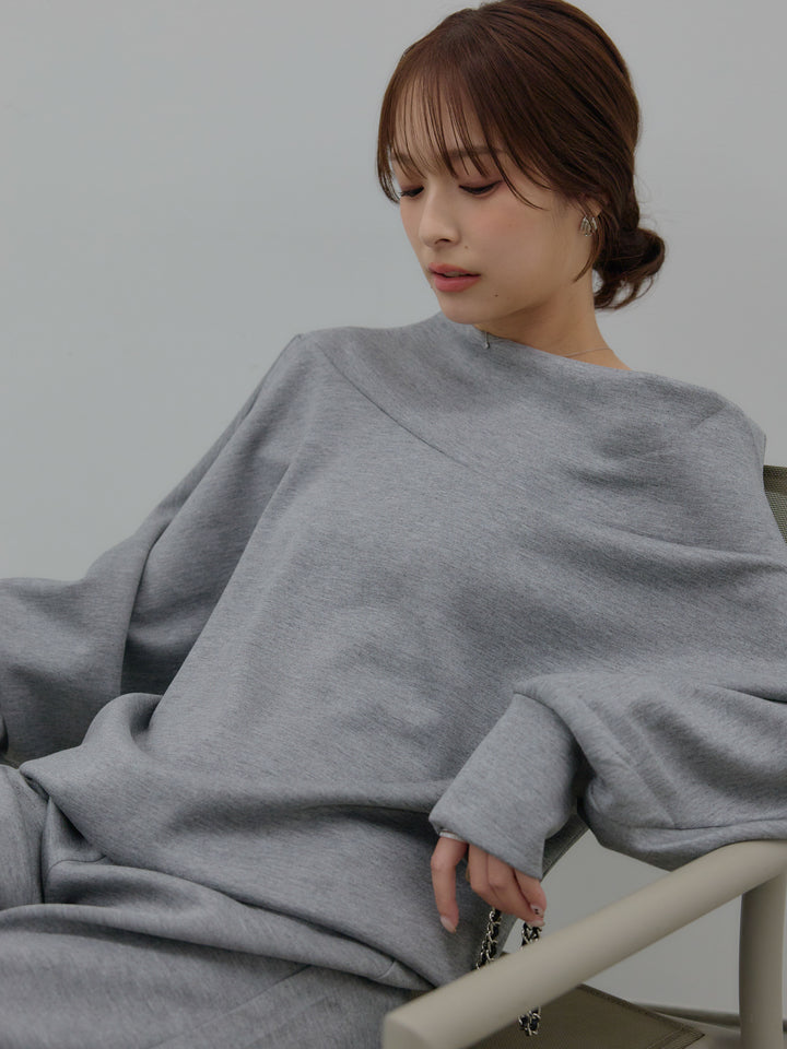 【SET】ワンショルダールーズスムーストップス+ハイウエストスムースパンツ(2set)