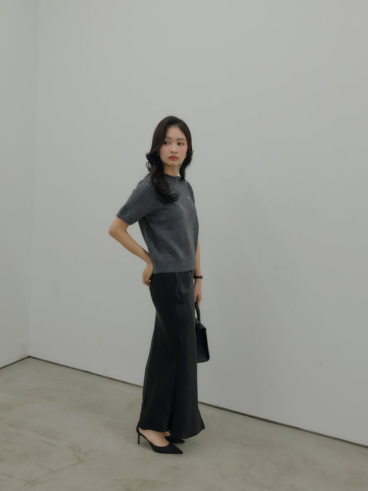 【SET】GOLD PLATE起毛ハーフニットトップス+【Essential】Wrap design satin mermaid skirt(2set)