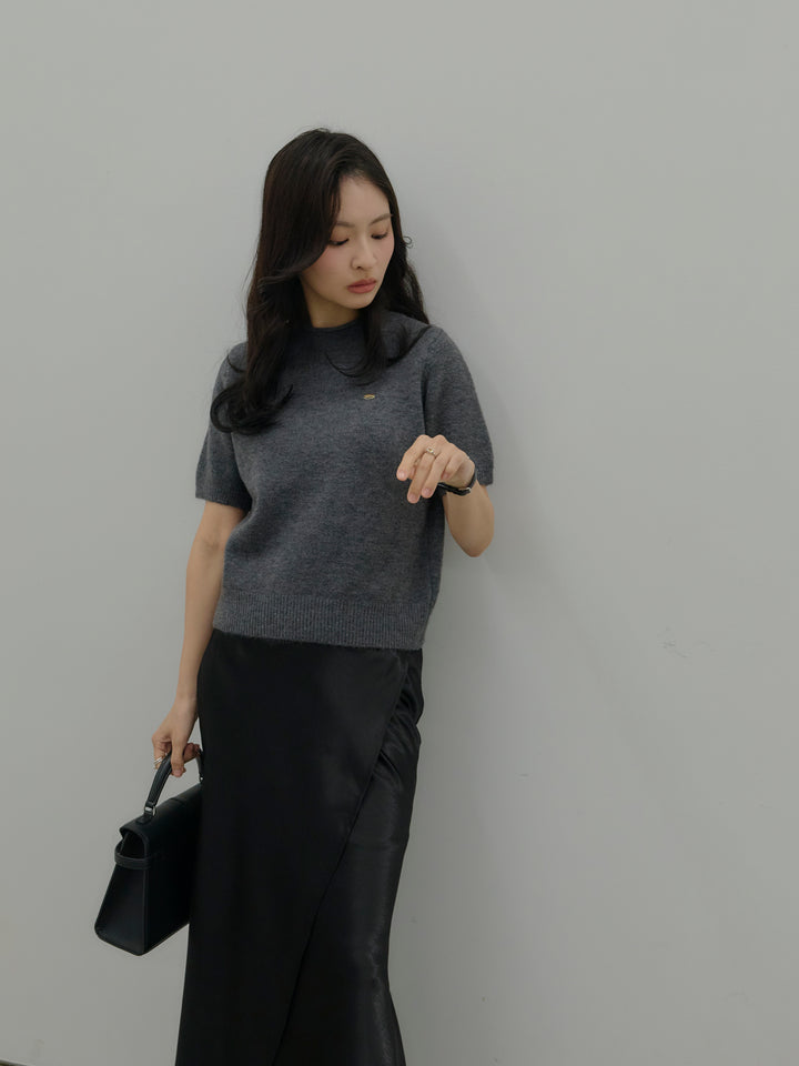 【SET】GOLD PLATE起毛ハーフニットトップス+【Essential】Wrap design satin mermaid skirt(2set)