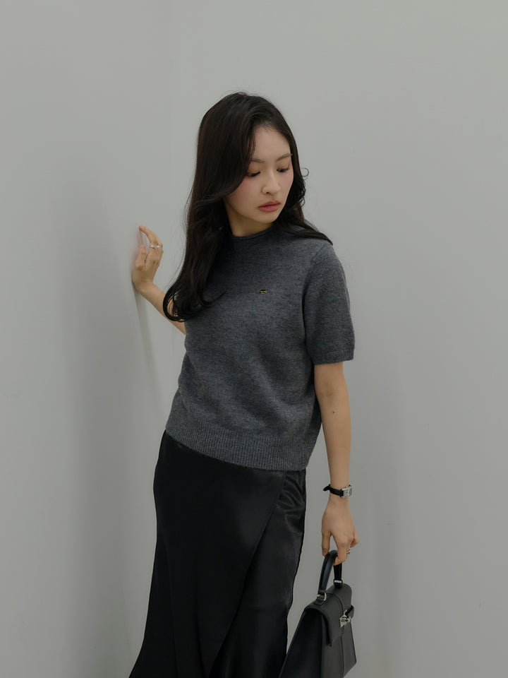 【SET】GOLD PLATE起毛ハーフニットトップス+【Essential】Wrap design satin mermaid skirt(2set)