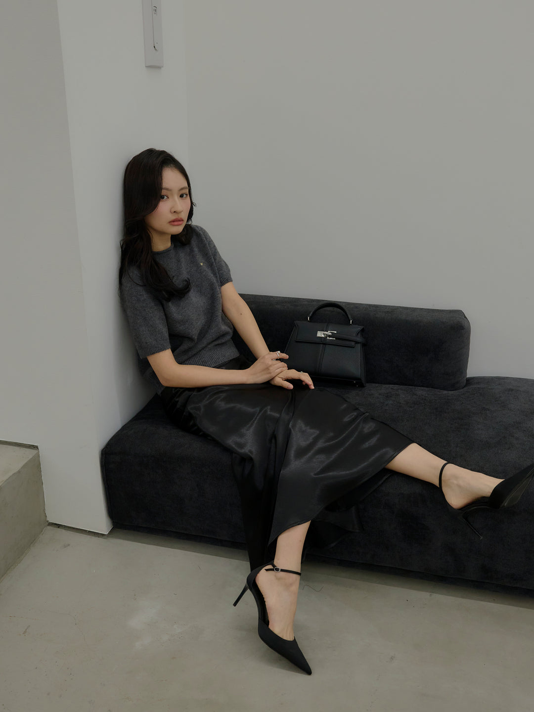 【Essential】Wrap design satin mermaid skirt