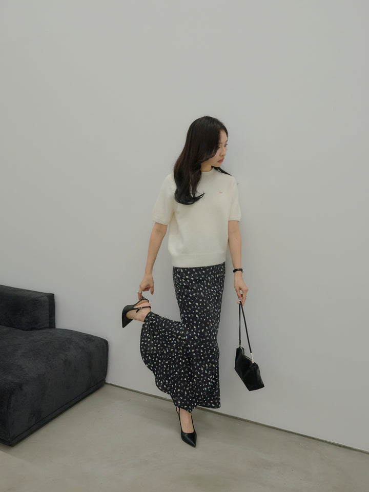 【SET】GOLD PLATE起毛ハーフニットトップス+【Essential】Wrap design satin mermaid skirt(2set)