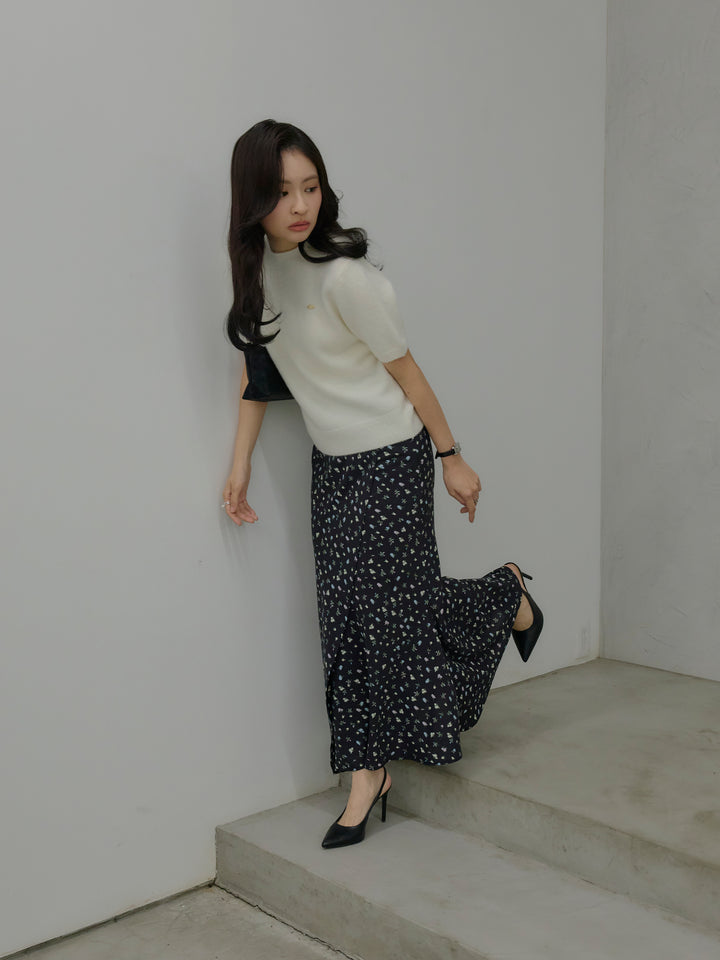 【SET】GOLD PLATE起毛ハーフニットトップス+【Essential】Wrap design satin mermaid skirt(2set)
