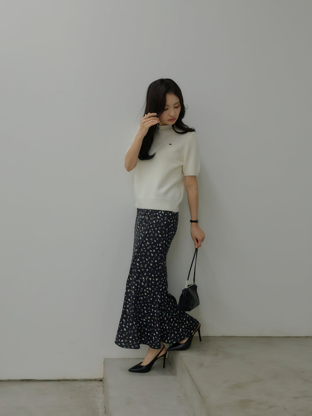 【Essential】Wrap design satin mermaid skirt