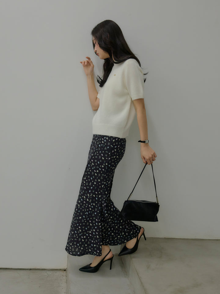 【SET】GOLD PLATE起毛ハーフニットトップス+【Essential】Wrap design satin mermaid skirt(2set)