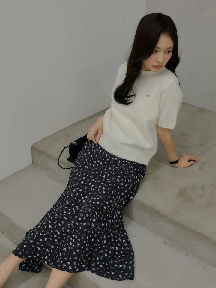 【SET】GOLD PLATE起毛ハーフニットトップス+【Essential】Wrap design satin mermaid skirt(2set)