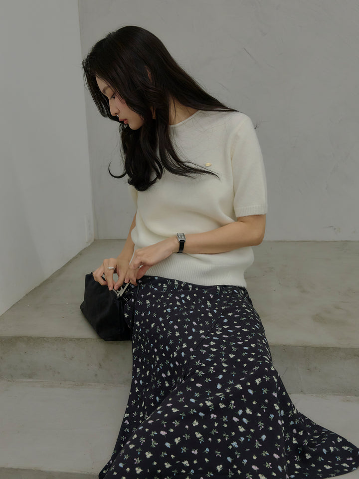 【SET】GOLD PLATE起毛ハーフニットトップス+【Essential】Wrap design satin mermaid skirt(2set)
