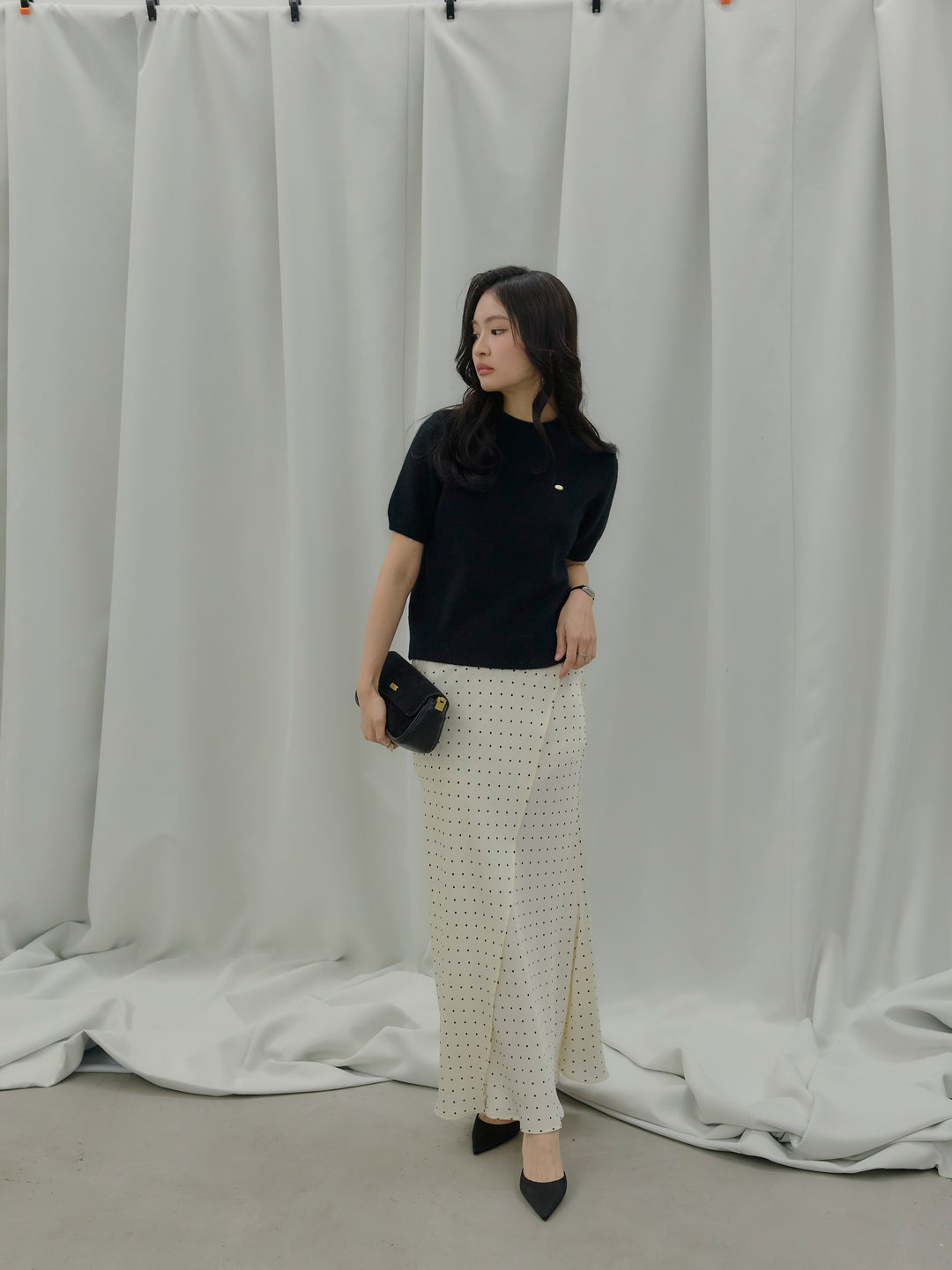 【Essential】Wrap design satin mermaid skirt