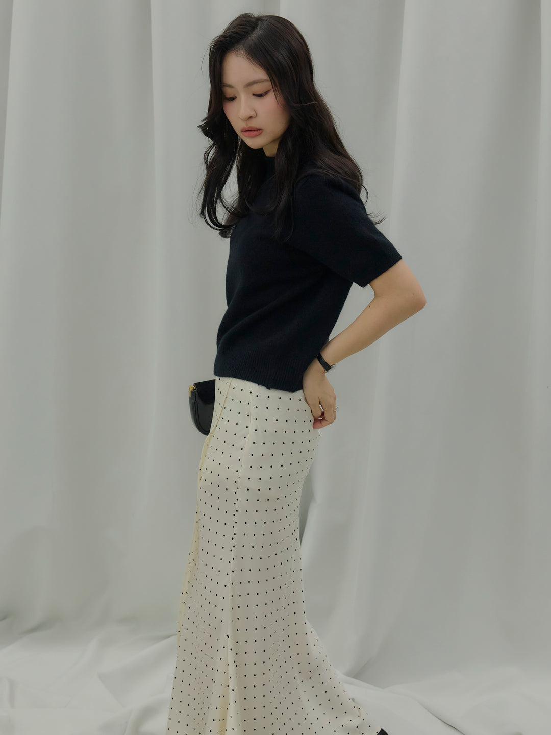 【Essential】Wrap design satin mermaid skirt