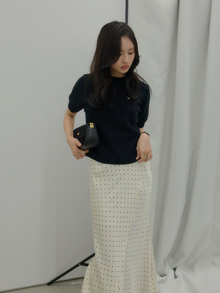 【SET】GOLD PLATE起毛ハーフニットトップス+【Essential】Wrap design satin mermaid skirt(2set)