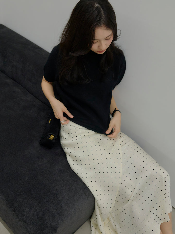 【SET】GOLD PLATE起毛ハーフニットトップス+【Essential】Wrap design satin mermaid skirt(2set)