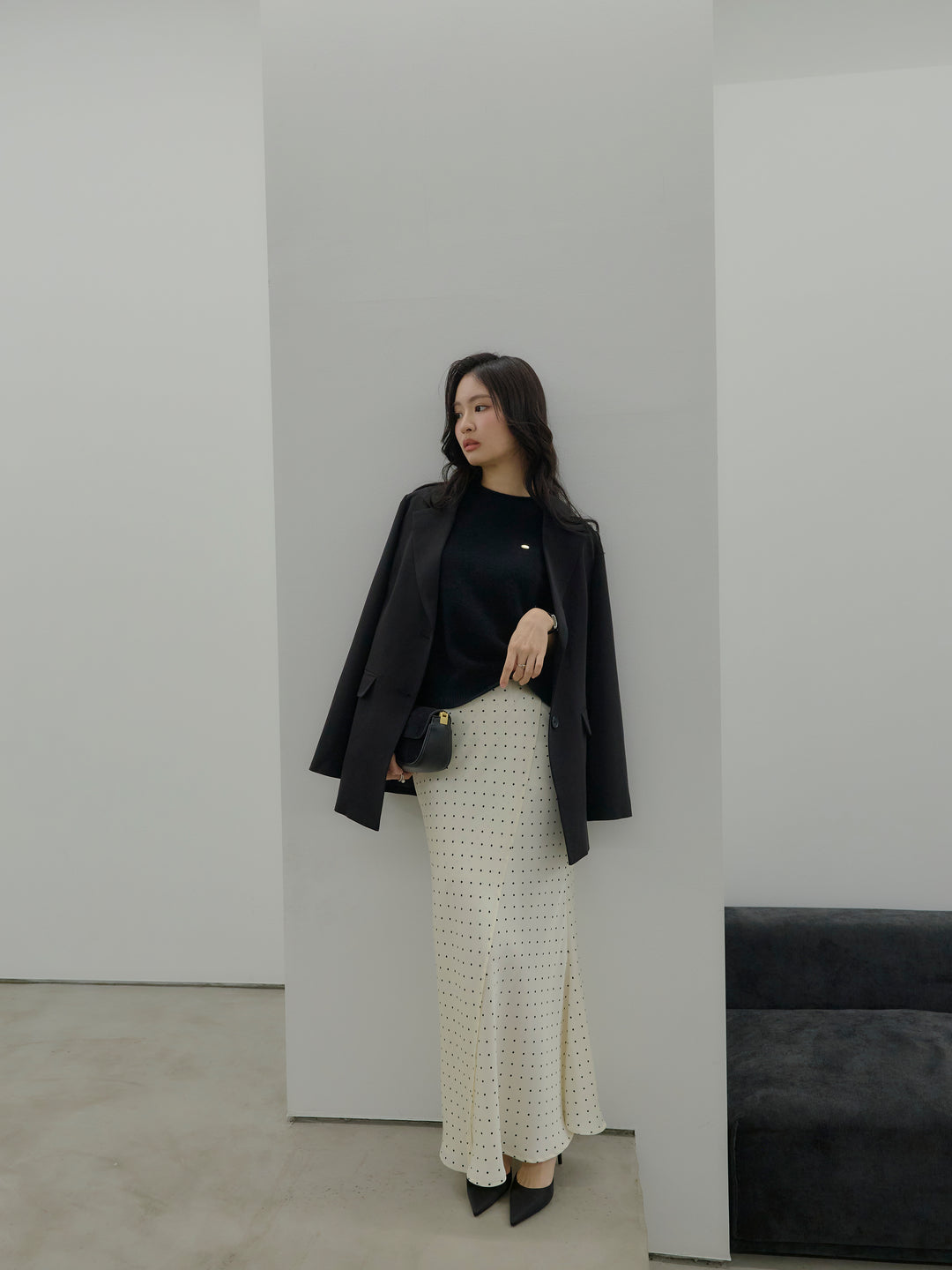 【Essential】Wrap design satin mermaid skirt