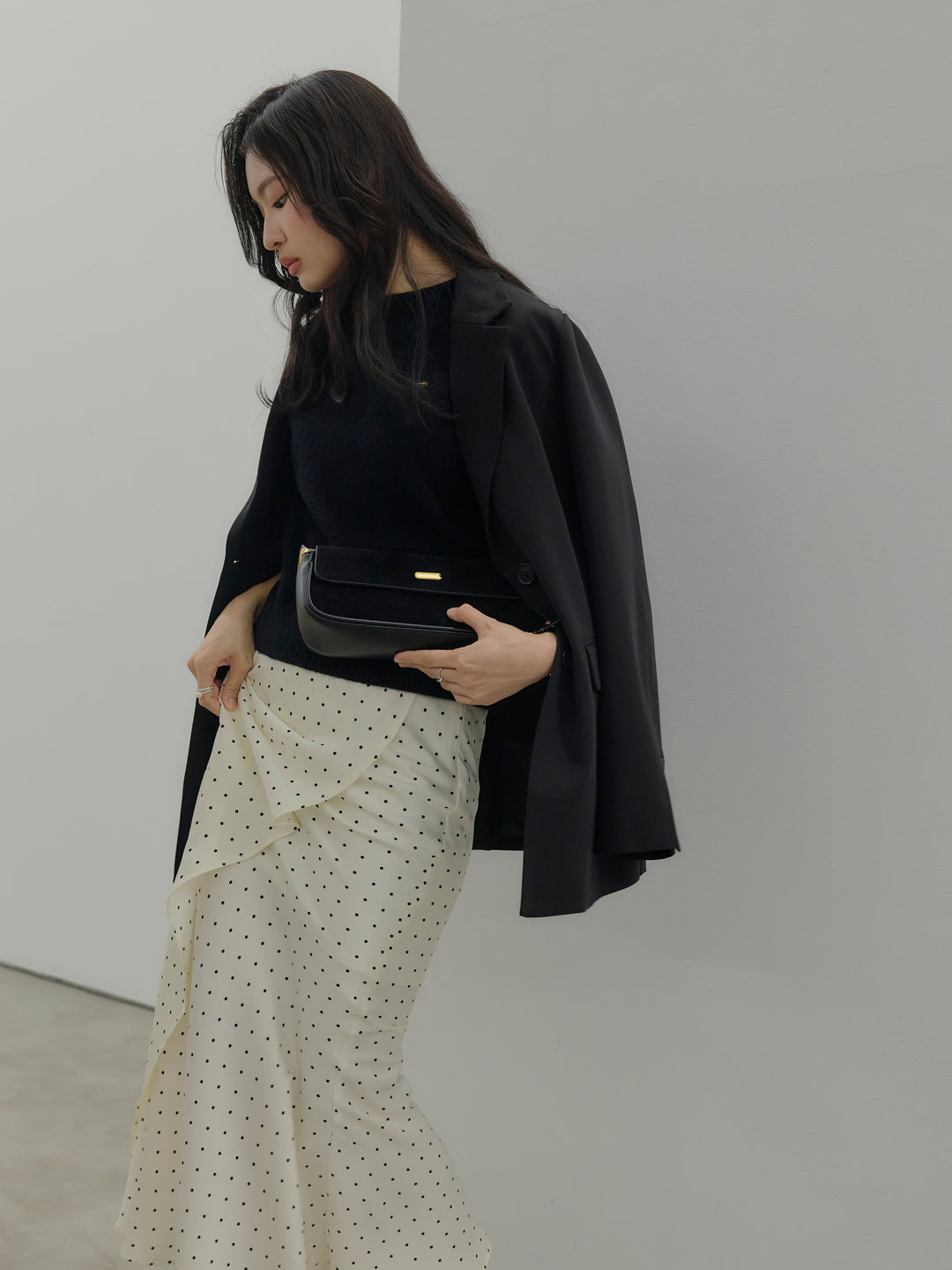 【Essential】Wrap design satin mermaid skirt