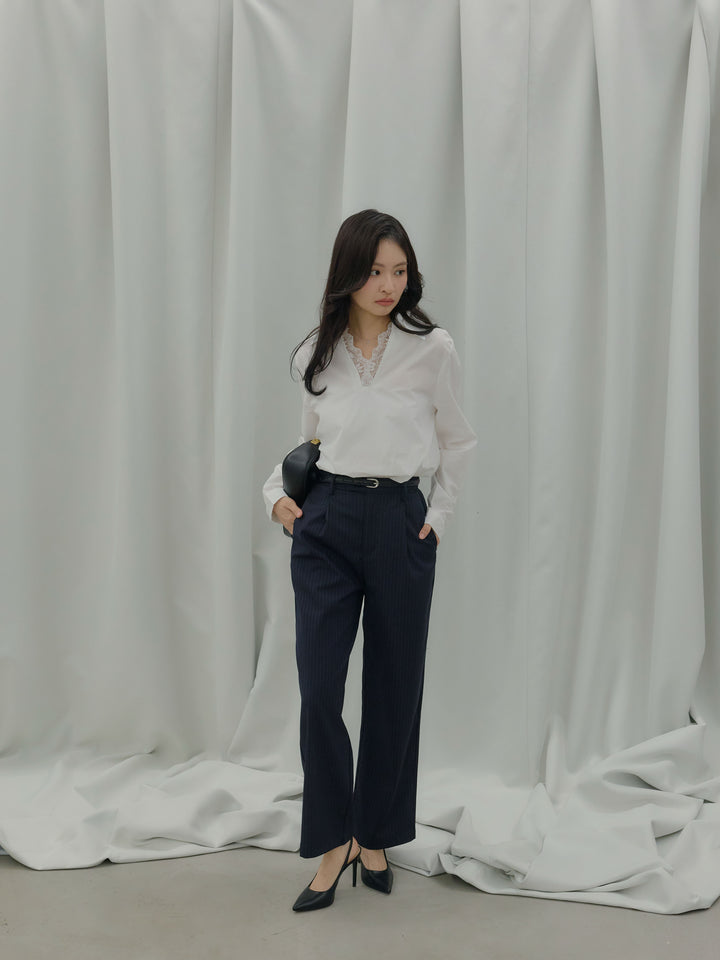 レース襟ドッキングシャツ