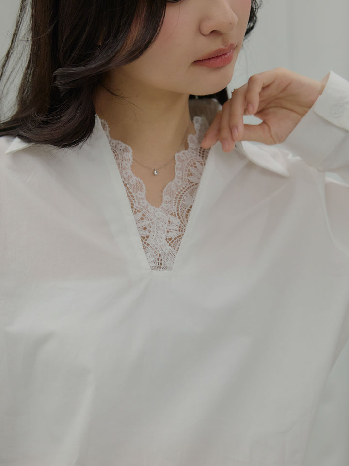 レース襟ドッキングシャツ