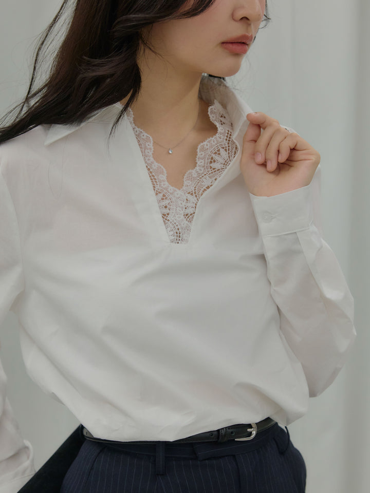 レース襟ドッキングシャツ
