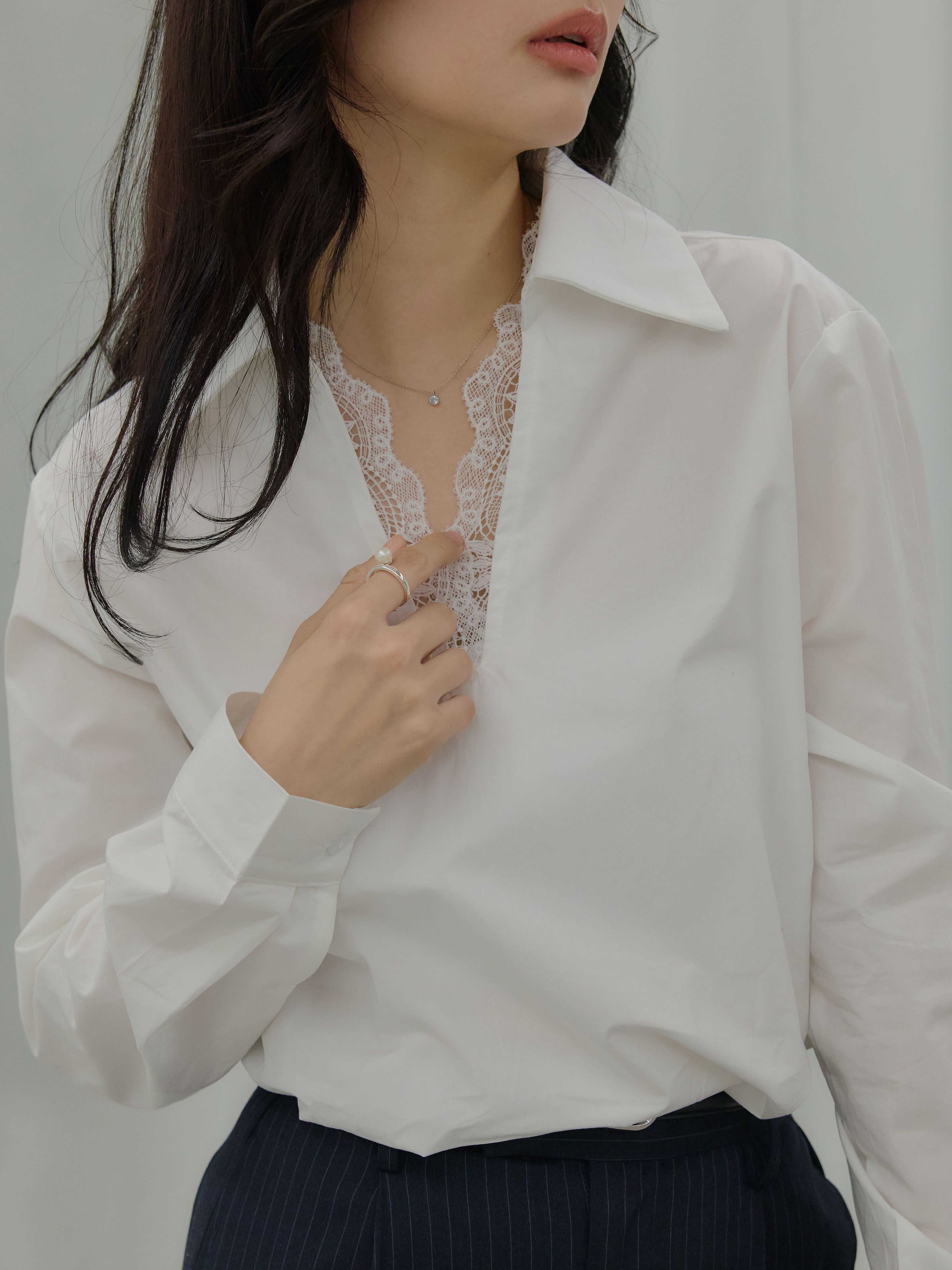 美品　TED BAKER ビジュー襟　シャツドッキングカットソー　サイズ3 レース襟ドッキングシャツ – nairo