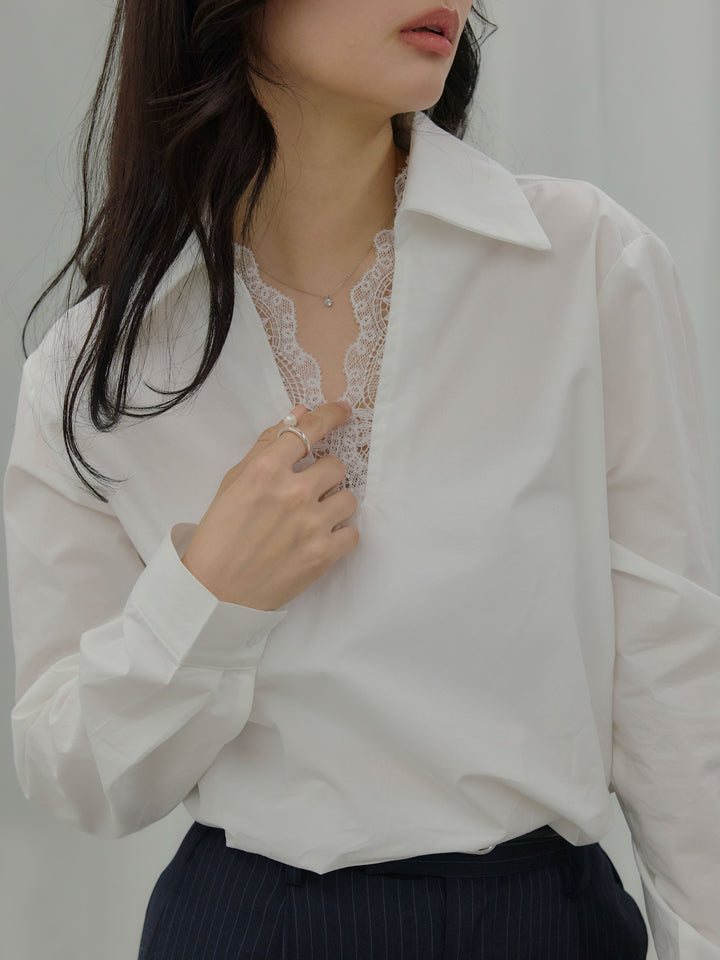 レース襟ドッキングシャツ