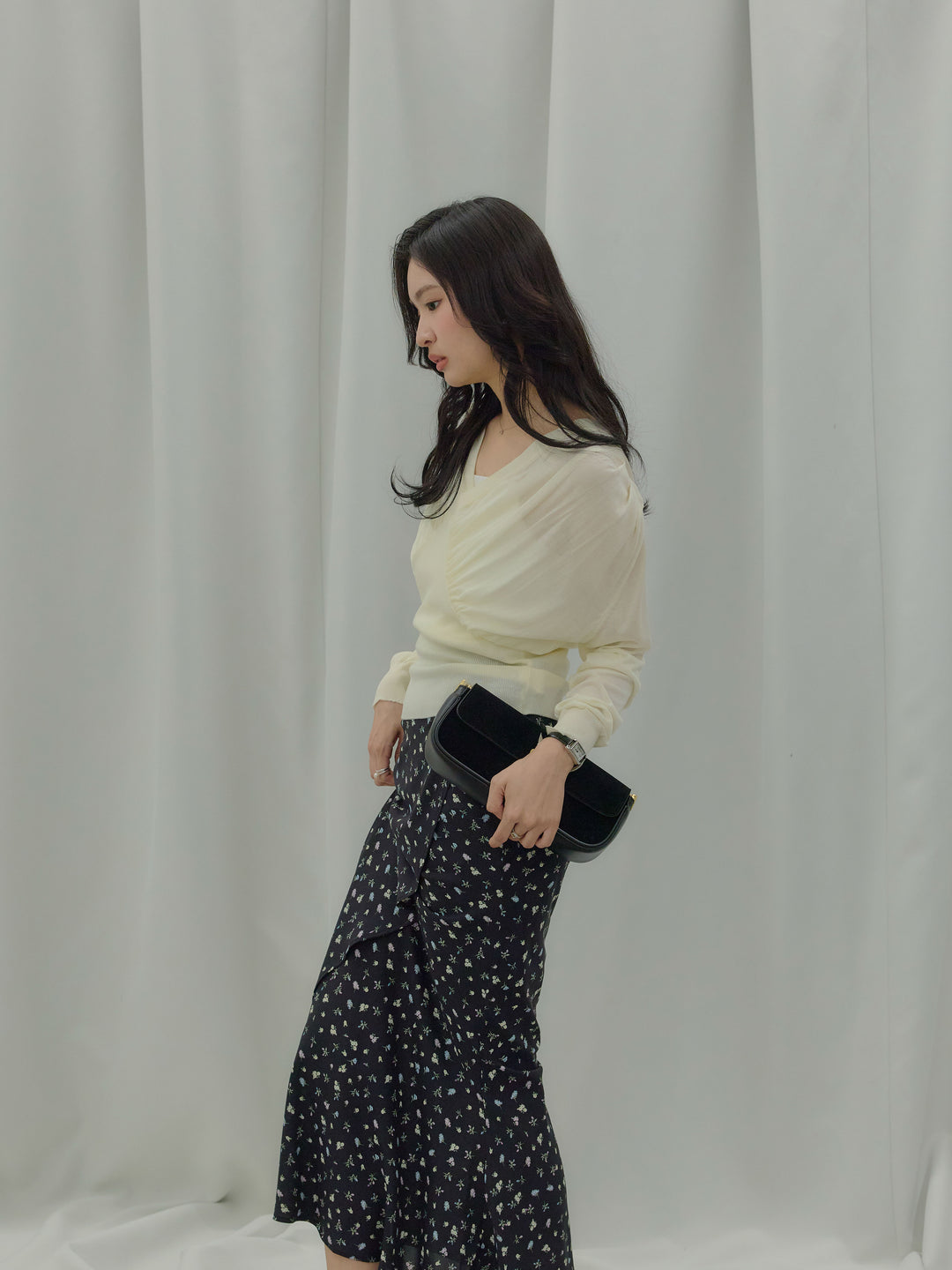 【Essential】Wrap design satin mermaid skirt